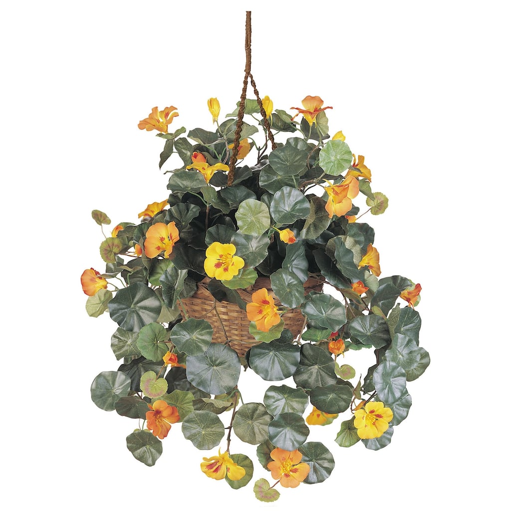 Silk Artificial Hanging Basket Plant - Mountain Majesty Nasturtium - 22in - Home Decor