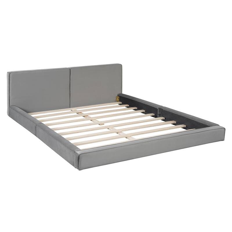 Queen Upholstered Bed with Velvet Fabric & Solid Frame