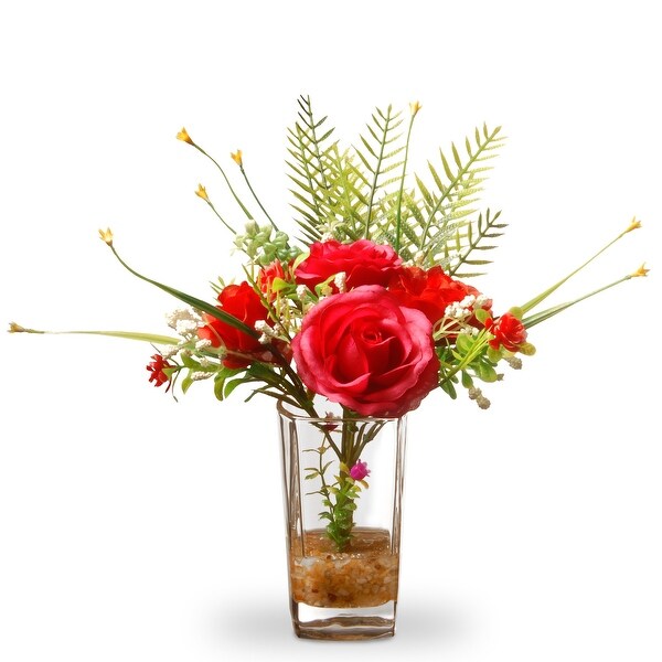 Shop 12 Artificial Red Rose Flower Arrangement In Glass Vase