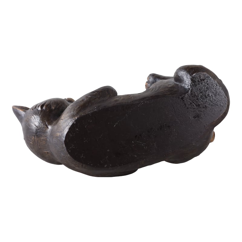 Polyresin Garden Statuary Playful Cat with Bird - 9" Metallic