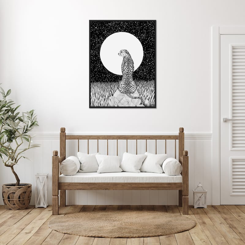 Cheetah Moon Large by Ec Mazur Framed Canvas Wall Art