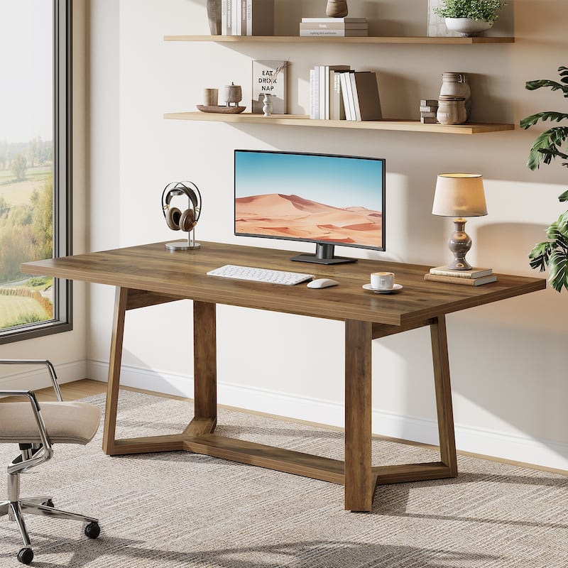 Farmhouse Home Office Desk, 47-Inch Wood Executive Desk