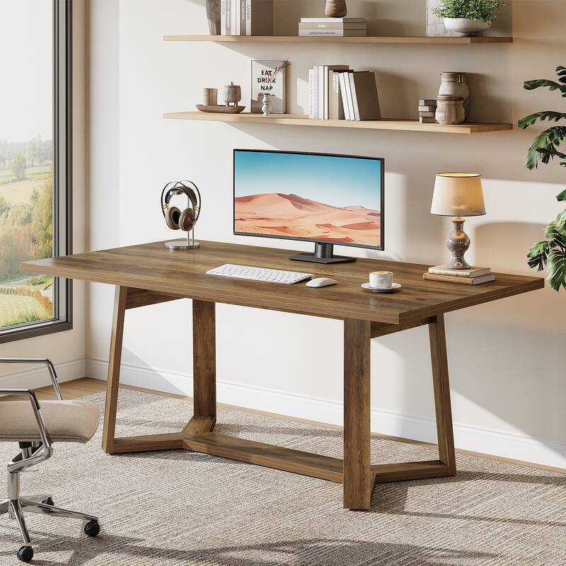 Wood Executive Home Office Desk, Simple Computer Writing Workstation Study Accent Table, Office Study Room