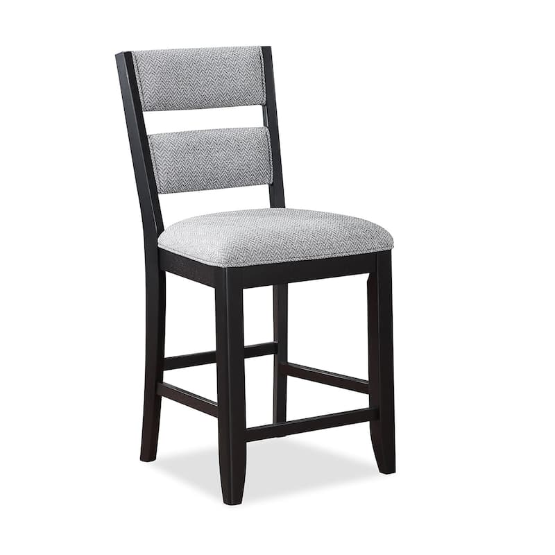 Kara 26 Inch Counter Height Chair Set of 2, Wood Frame, Upholstered, Gray