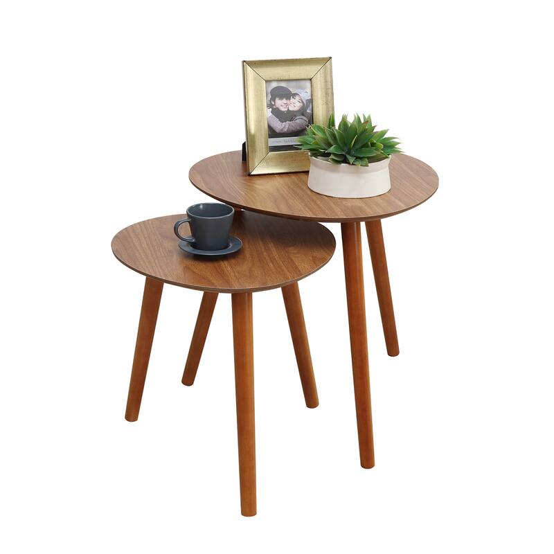 Nesting End Tables, Mid Century Inspired Two Piece Set with Solid Wood Legs, Compact Versatile Tables for Living Room - 19