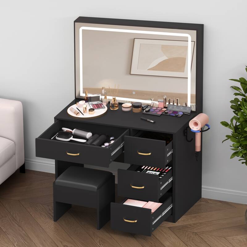 Moasis 35.4'' Vanity Built-In Outlets with Lighted Mirror - 53.5'' H X 35.4'' W X 15.7'' D
