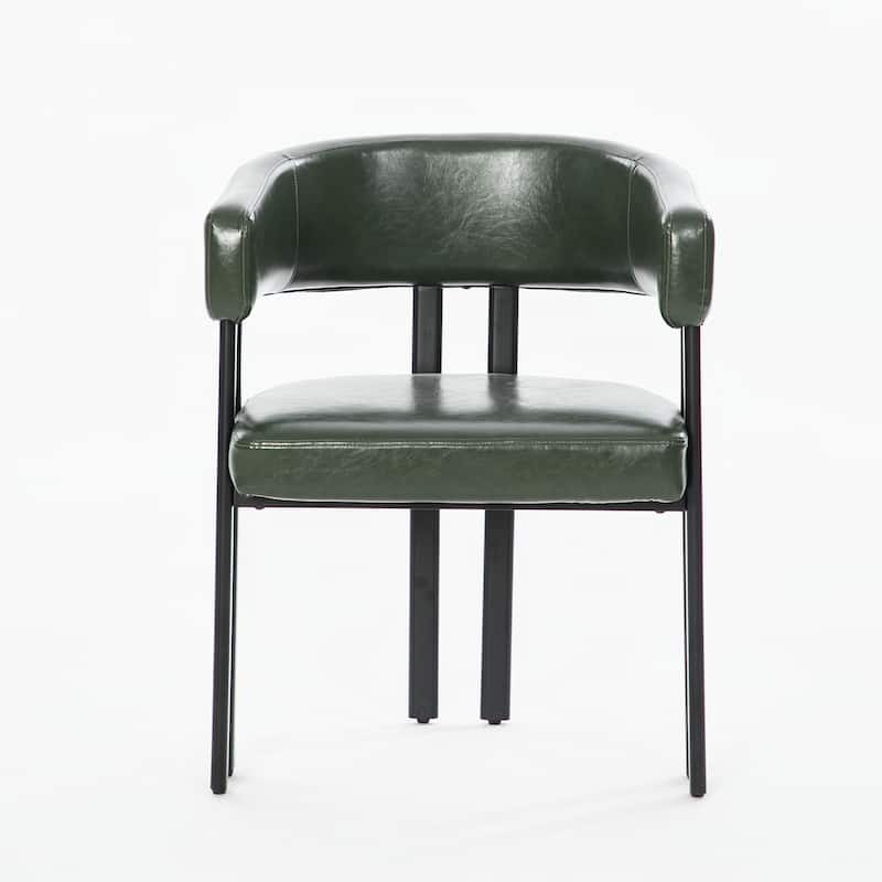 Modern Dining Chairs Set of 2, Faux Leather Upholstered Barrel Chairs with Integrated Curved Back And Armrests, Metal Frame