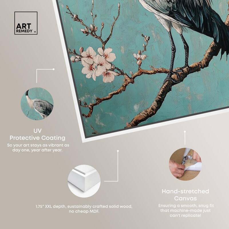Crane in Blossom Canvas by Art Remedy