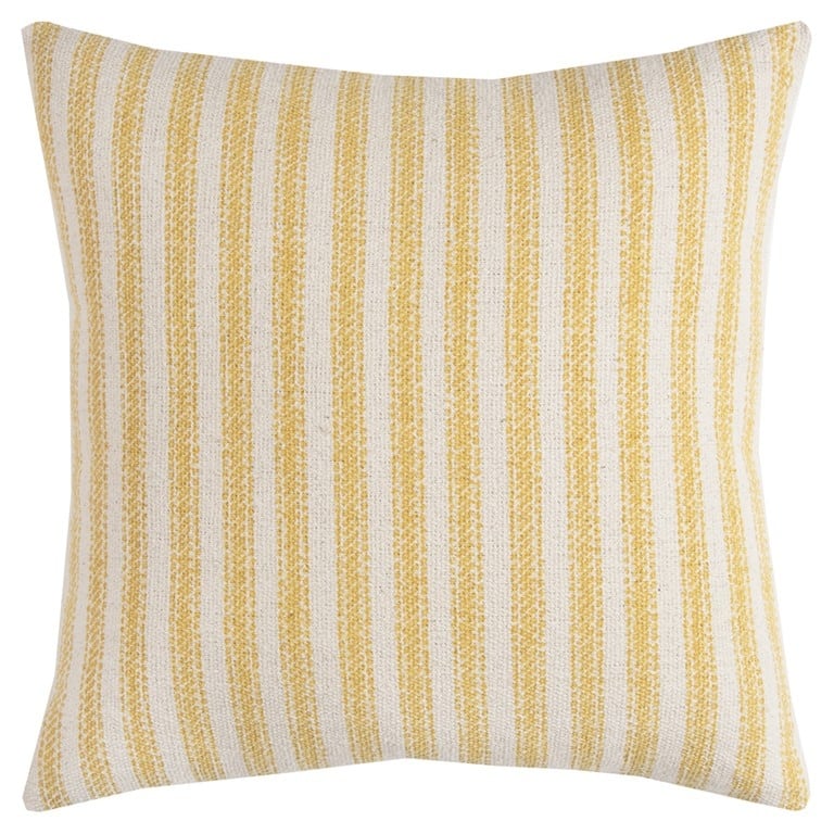 HomeRoots 20" Yellow And Natural Ticking Stripe Cotton Canvas Throw Pillow