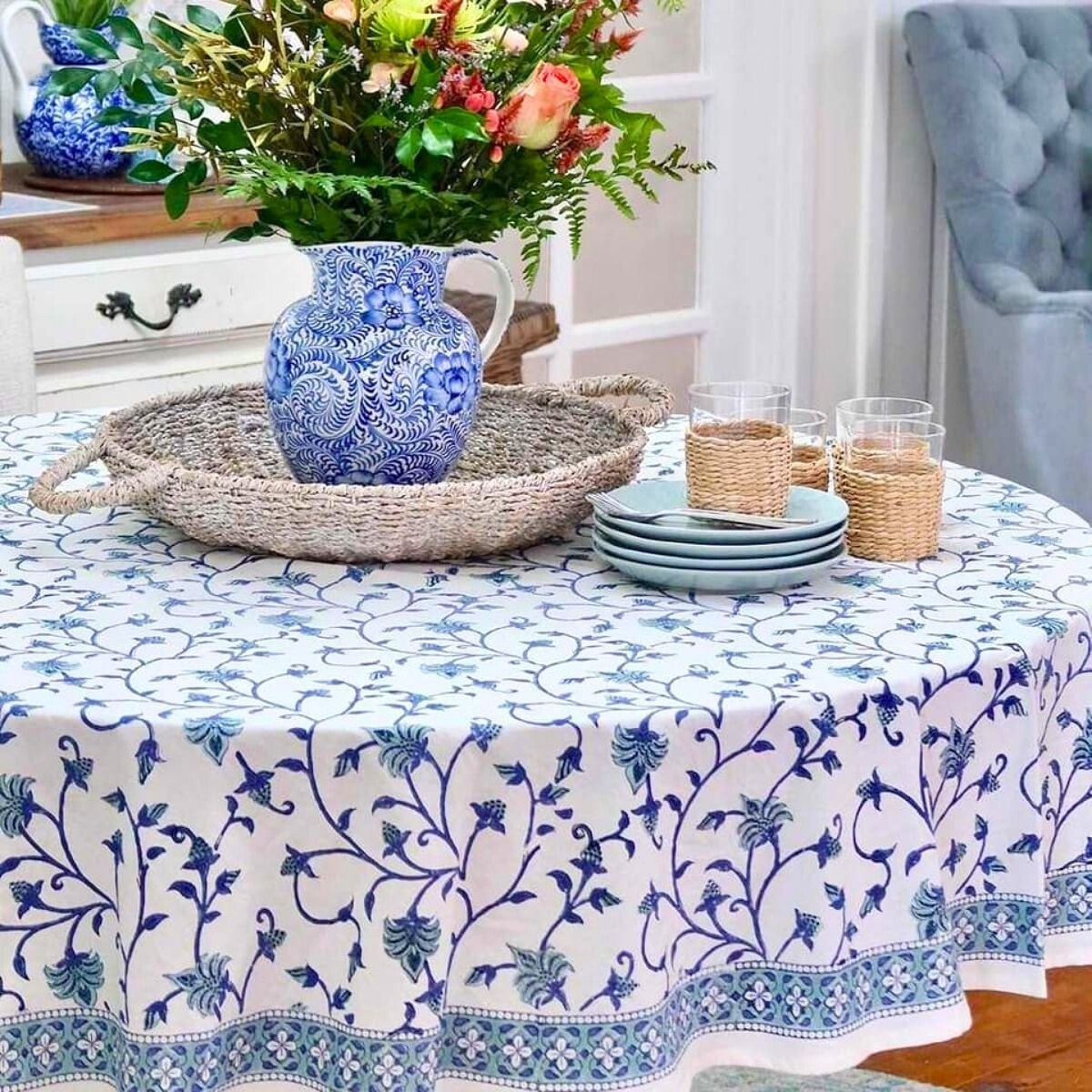 Round Tablecloth- Floral Green Ivy