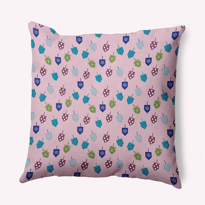 Dreidel Pattern Hanukkah Indoor/Outdoor Throw Pillow - 18" x 18" - Light Pink