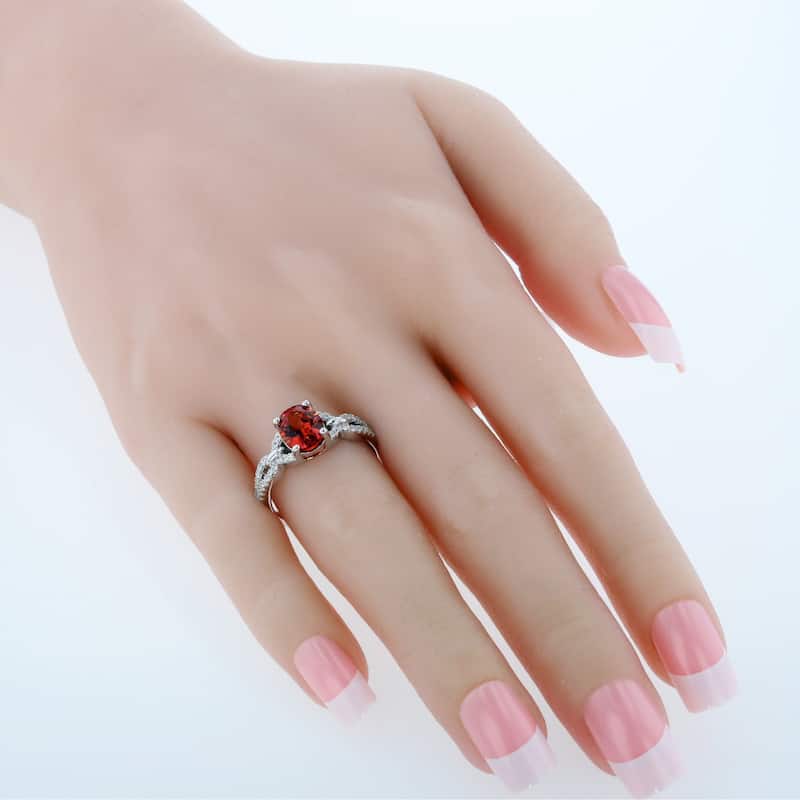 Sterling Silver 2.5 ct Created Padparadscha Sapphire Birthstone Ring