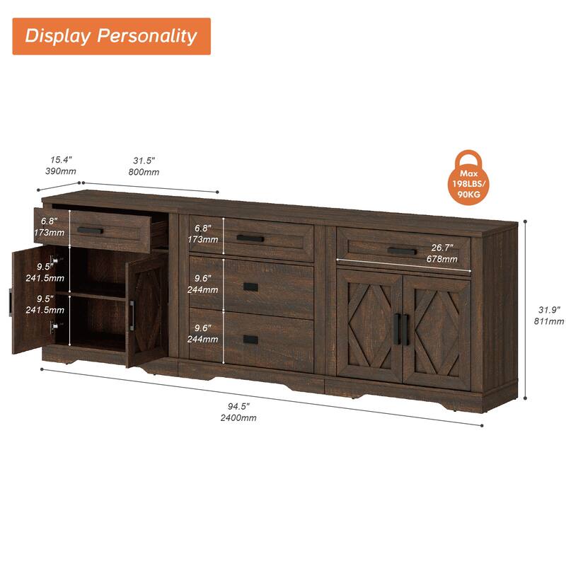 Large TV Stand,3/4-in-1 Farmhouse TV Console Table with Storage Barn Door Cabinet