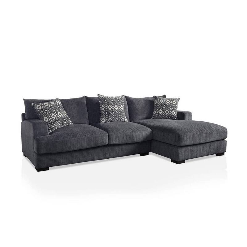 L Shaped Sectional with T Cushioned Seat, Gray