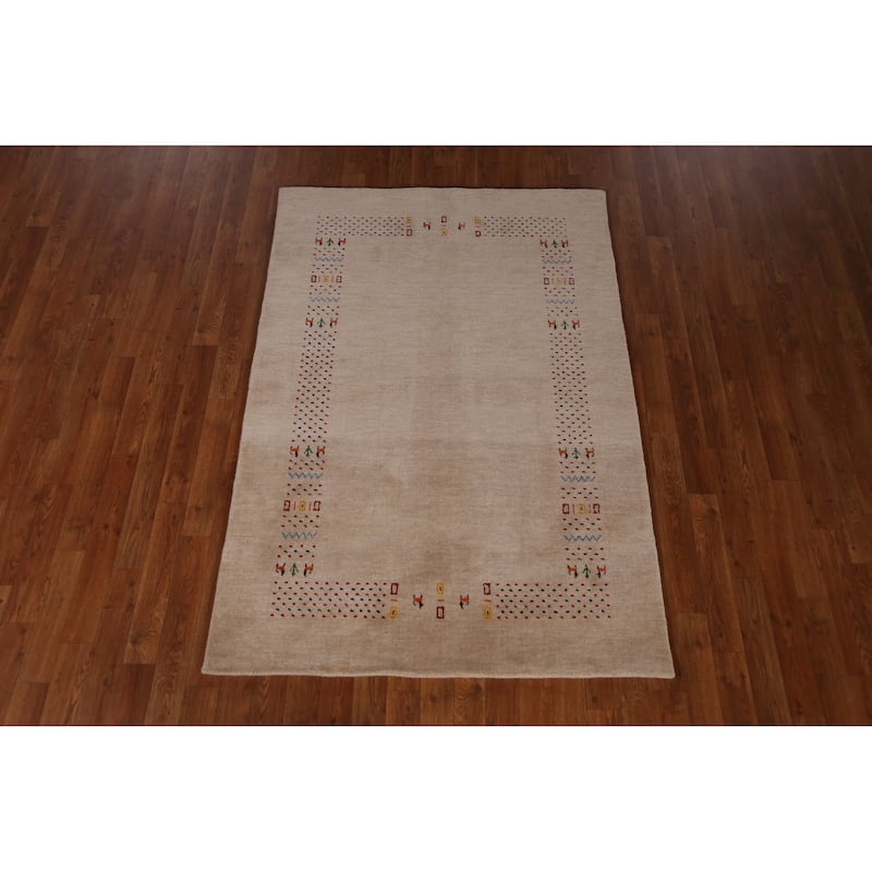 Camel Tribal Gabbeh Indian Rug Hand-Knotted Wool Carpet - 3'10" x 5'8"