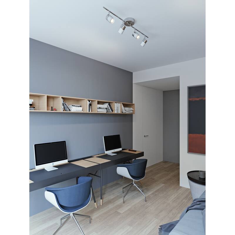 Gramercy 1-light Satin Nickel and White LED Fixed Rail, Frosted Clear Glass Shade - Satin Nickel