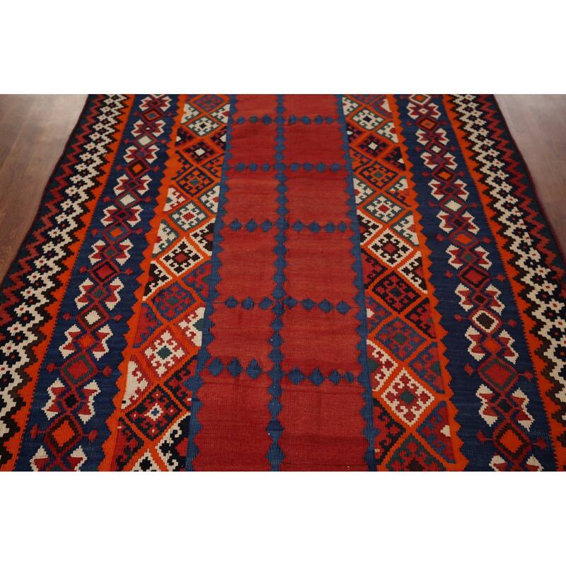 Vegetable Dye Kilim Qashqai Persian Vintage Hand-Woven Wool Carpet - 5'4"x 8'8"