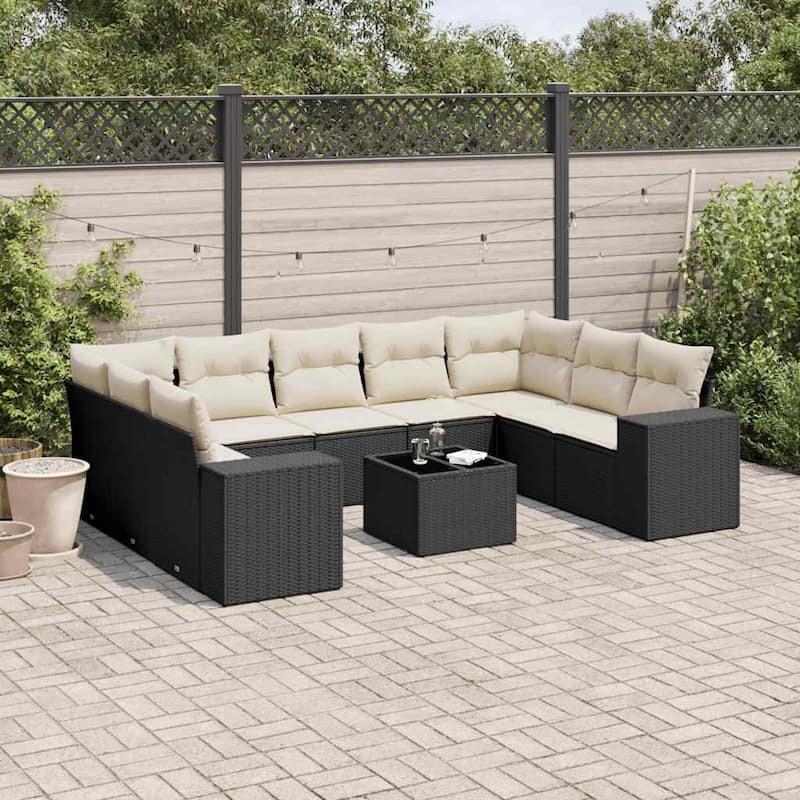vidaXL Garden Sofa Set Black PE rattan Large Modular Garden Sofa Set - 27.2 x 24.4 x 113.8