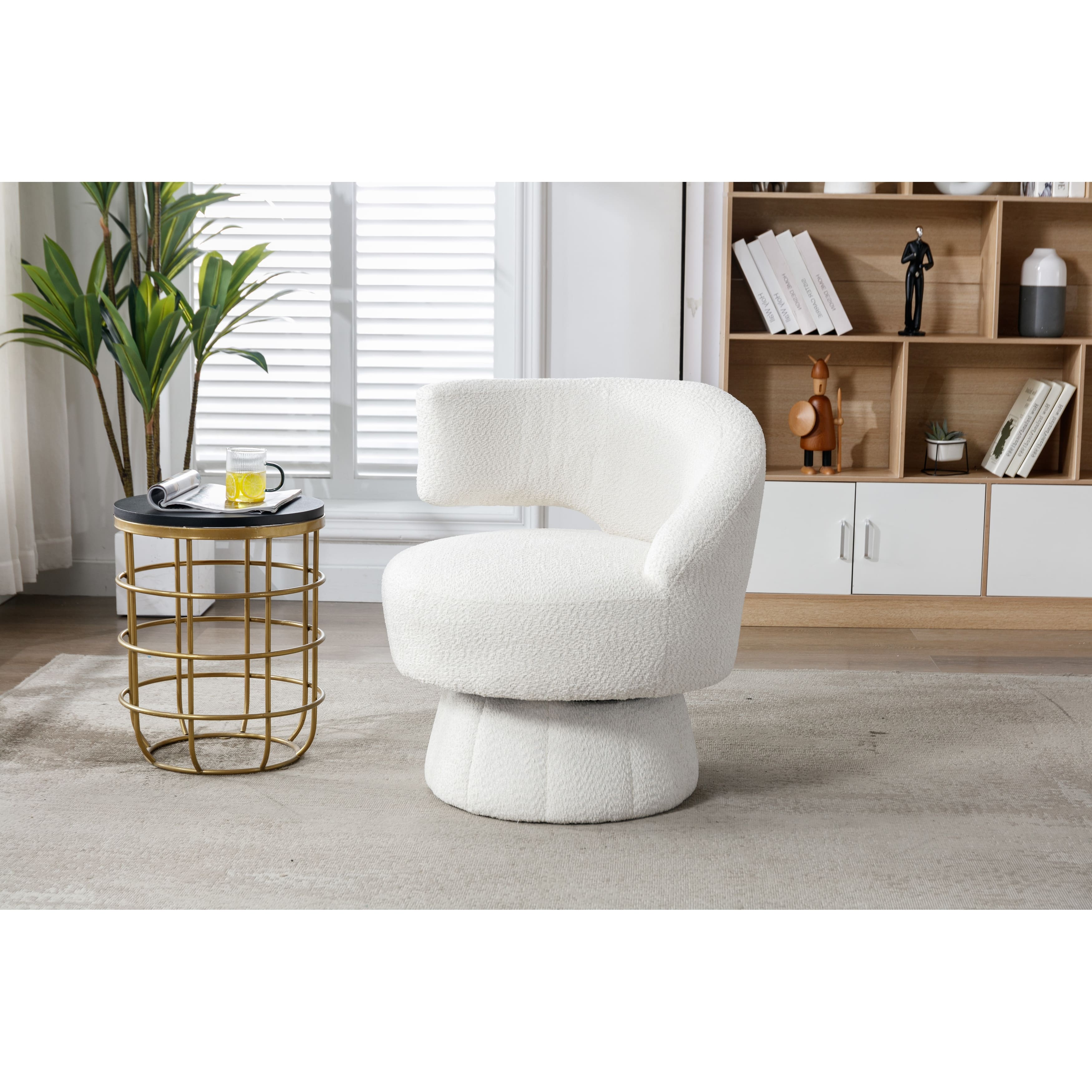 Chenille Swivel Barrel Chairs Beige Cuddle Semi-connected Accent ...