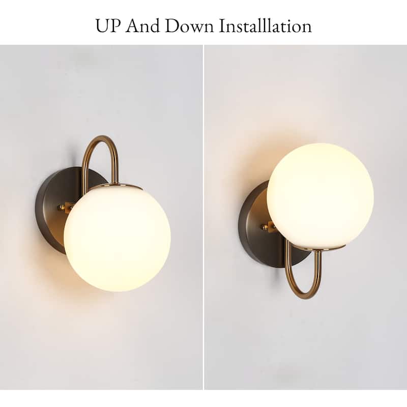 Aladari Modern Gold 1-Light Bathroom Vanity Light Opal Glass Wall Sconces - W 5.3" x H 8.5"