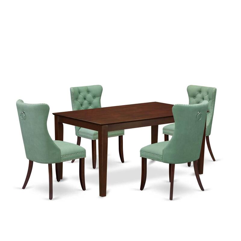 5-Piece Rectangular Mahogany Finish Solid Wood Top-Upholstered Dining Room Set-Seats 4