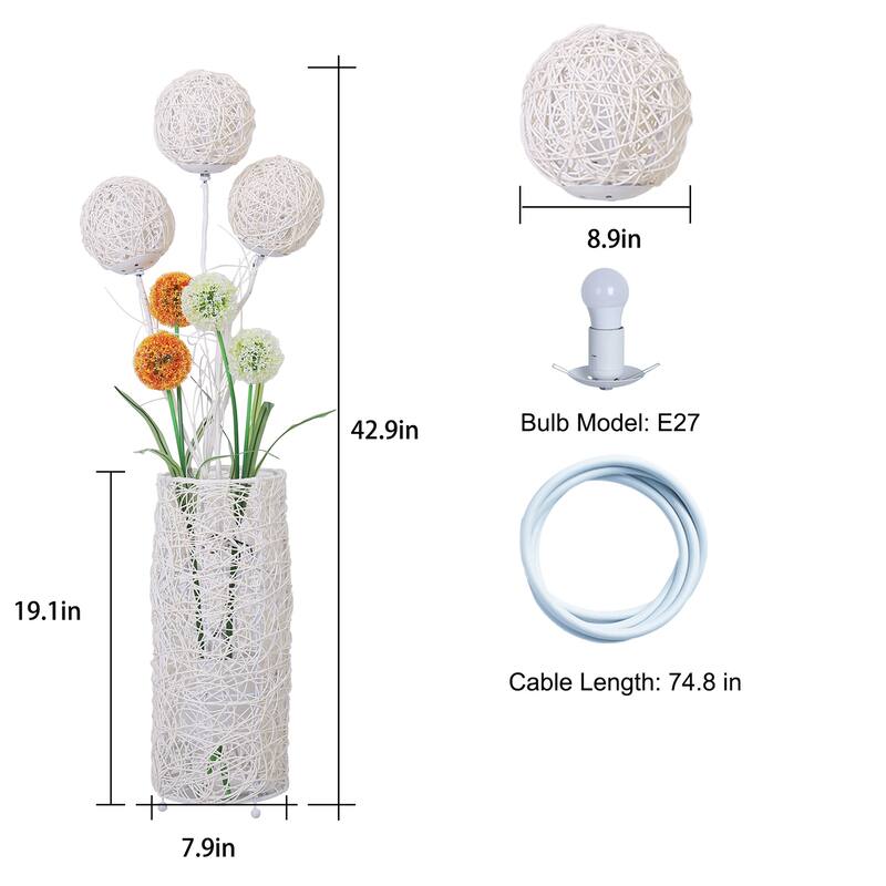 Rattan Led Floor Lamp with Flower Balls - 42.9"
