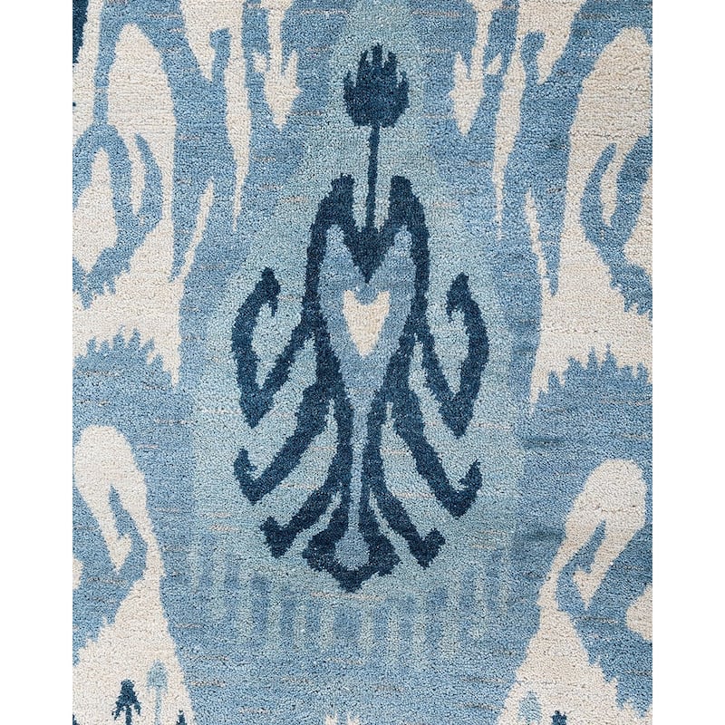 Ikat One-of-a-Kind Hand-Knotted Area Rug, Blue - 8' 0" x 10' 4"