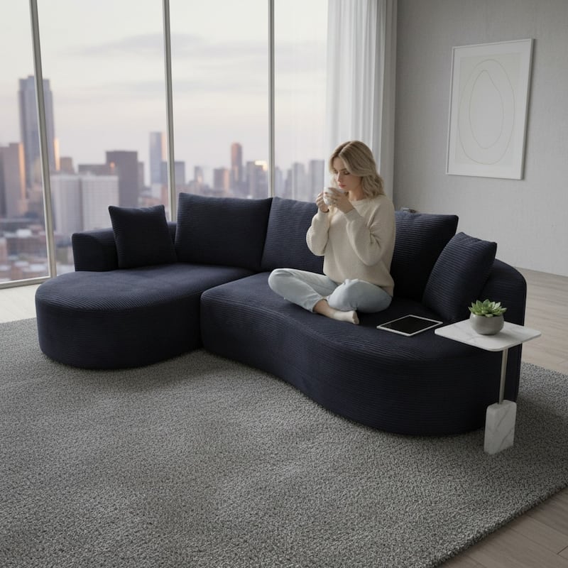 111.55" L-Shaped Corduroy Sectional Sofa, No Assembly Required