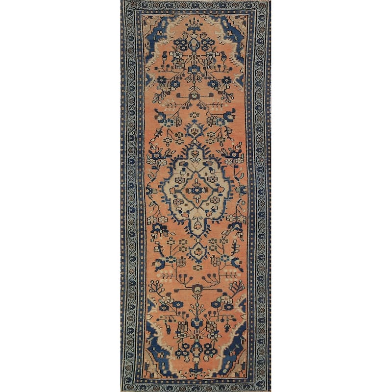 Orange Medallion Hamedan Persian Runner Rug Handmade Wool Carpet - 3'2"x 9'4"