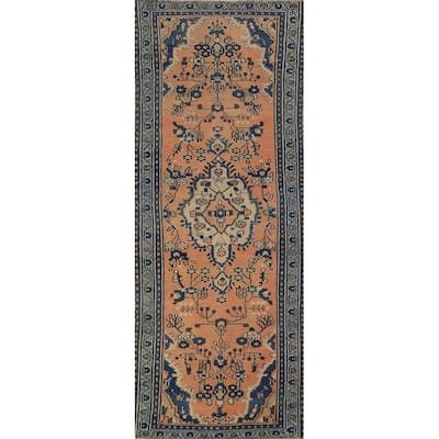 Orange Medallion Hamedan Persian Runner Rug Handmade Wool Carpet - 3'2"x 9'4"