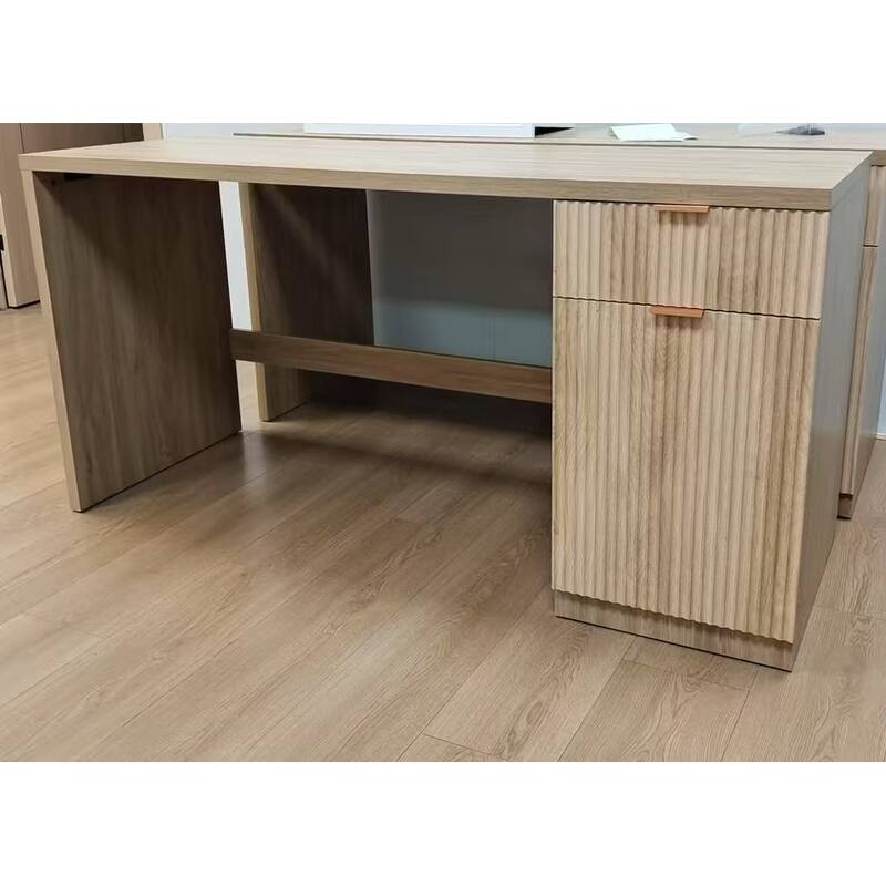 60" Executive Desk with Storage, Modern Home Office Desk with Drawer & Cabinet, Wood Fluted Computer Desks