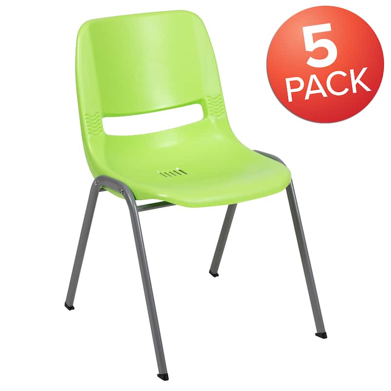 5 Pack 880 lb. Capacity Ergonomic Shell Stack Chair with Metal Frame - 23.5"D x 19.25"W x 32"H