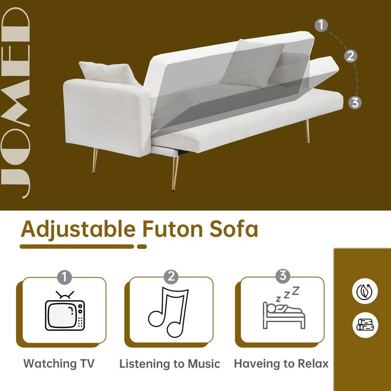 71" Modern Teddy Velvet Sofa Bed Folding Couch with Two Throw Pillows for Living Room