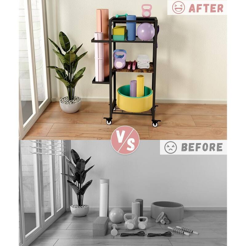 Yoga Mat Storage Rack with Wheels, 3 Tier