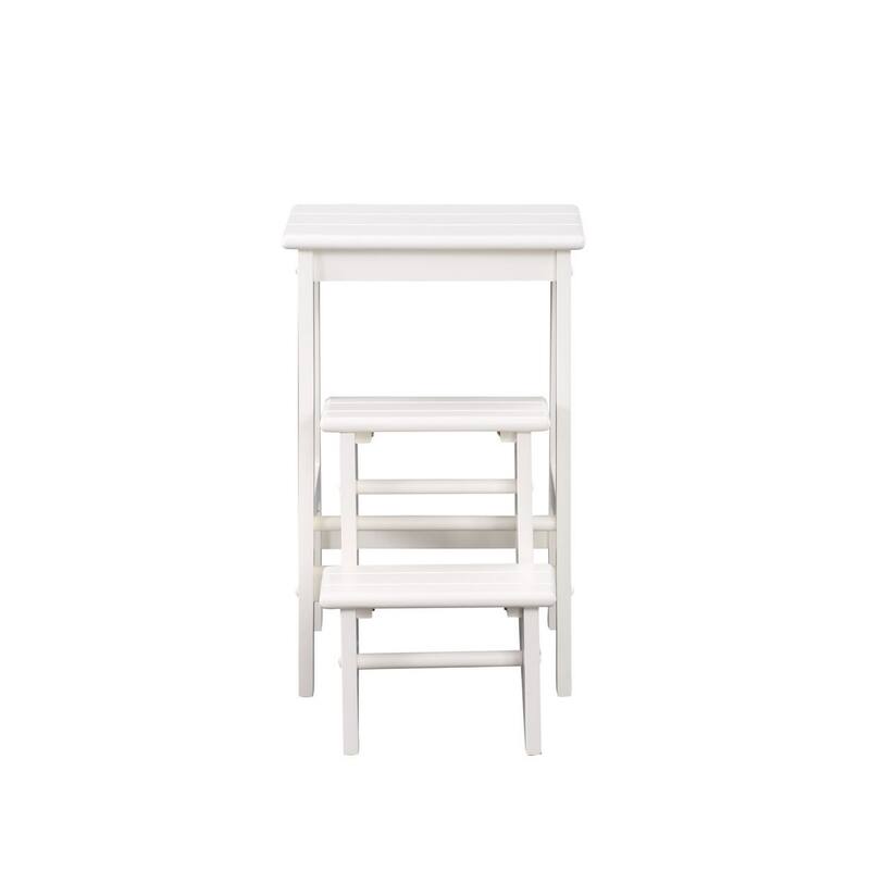 24 Inch 3 Level Step Stool, Plank Tops and Safety Latch, Classic White Wood
