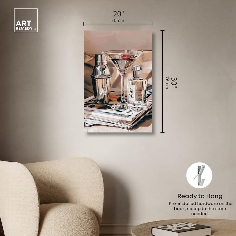 Martini Magazine Stack Canvas by Art Remedy, Gallery Wrapped