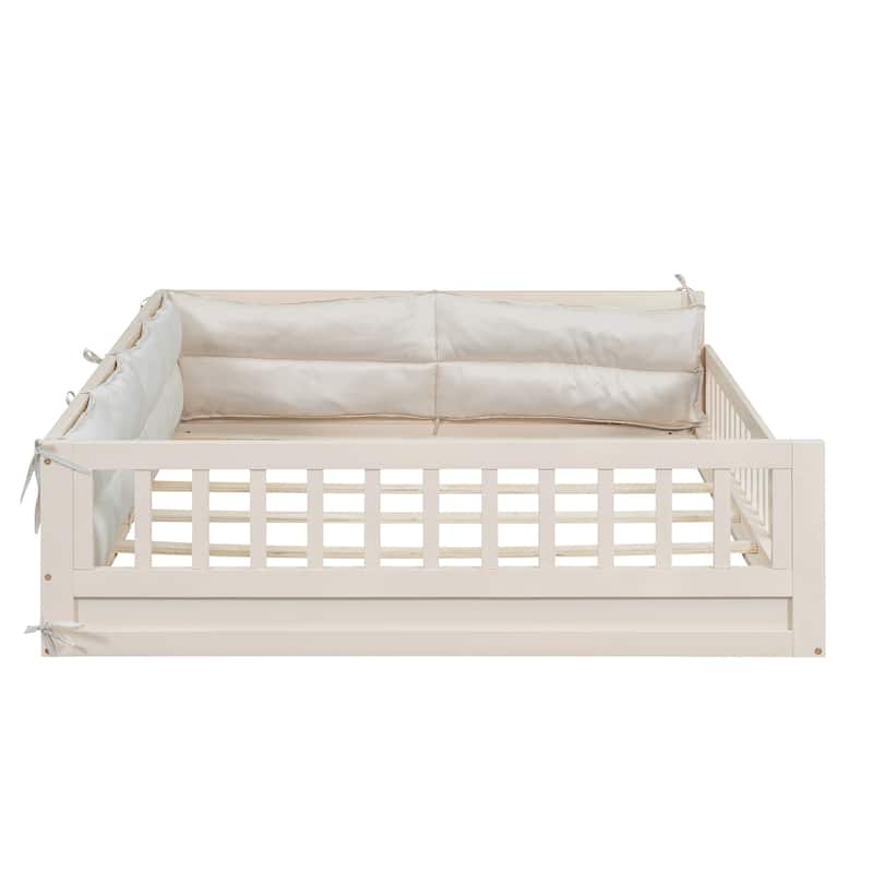Harper&Bright Designs Wood Full Size Upholstered Platform Bed with Guardrail and Pillow