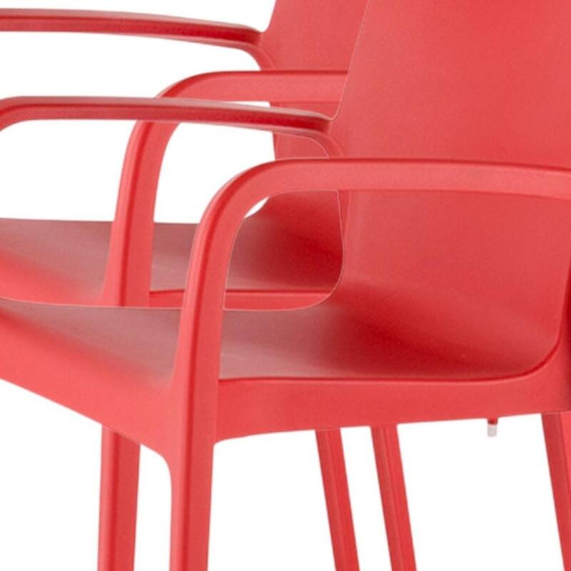 HomeRoots Set of Two Red Heavy Duty Plastic Outdoor Stacking Dining Chairs