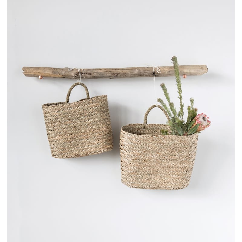 Handwoven Beige Seagrass Wall Baskets - Brown