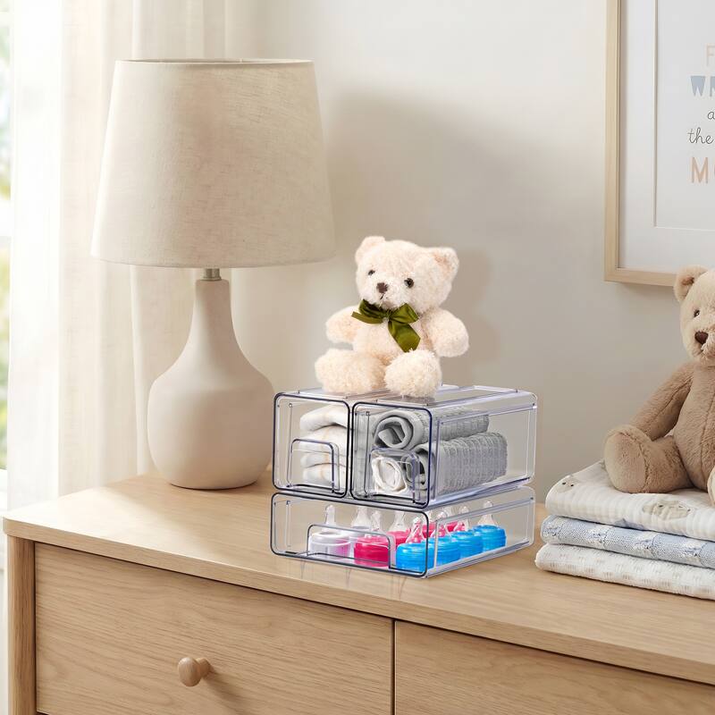 Sorbus Clear Stackable Storage Drawers Case with Handles - for Bathroom, Cabinet, Medicine & Baby Bottle Storage