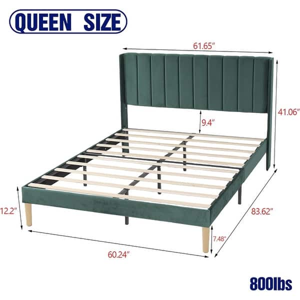 dimension image slide 15 of 25, AUFANK Upholstered Platform Bed Frame with Headboard Wooden Slats Support