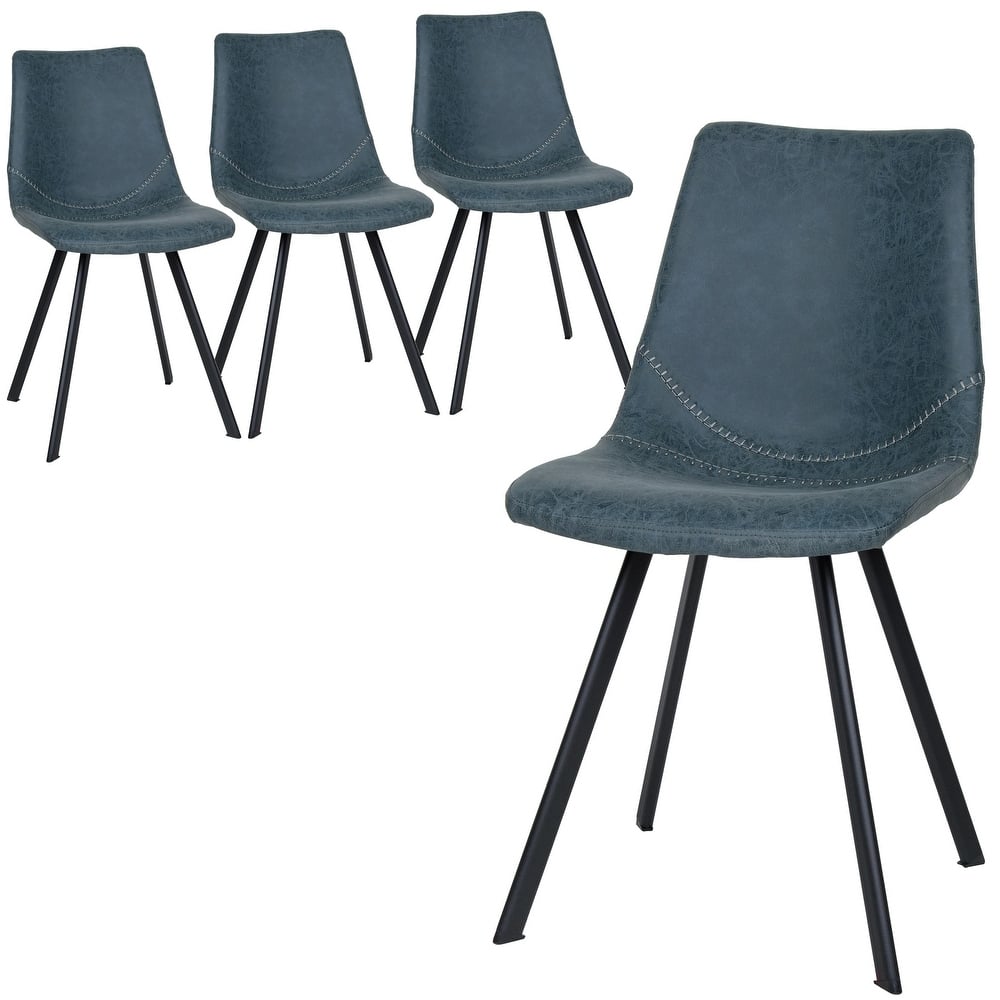 Markley Modern PU Leather Upholstered Ergonomic Mid-Back Accent Chair with Metal Legs for Home Kitchen or Living Room (Set of 4)