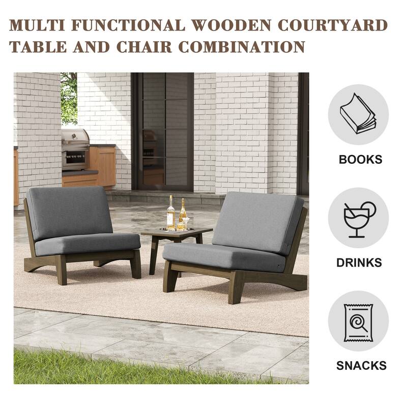 3-piece Outdoor Patio Teak Wood Club Chairs with Side Table