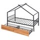 preview thumbnail 18 of 50, Twin/Full Size Metal House Bed with Two Drawers on Wheels, Kids Platform Bed with Roof Frame