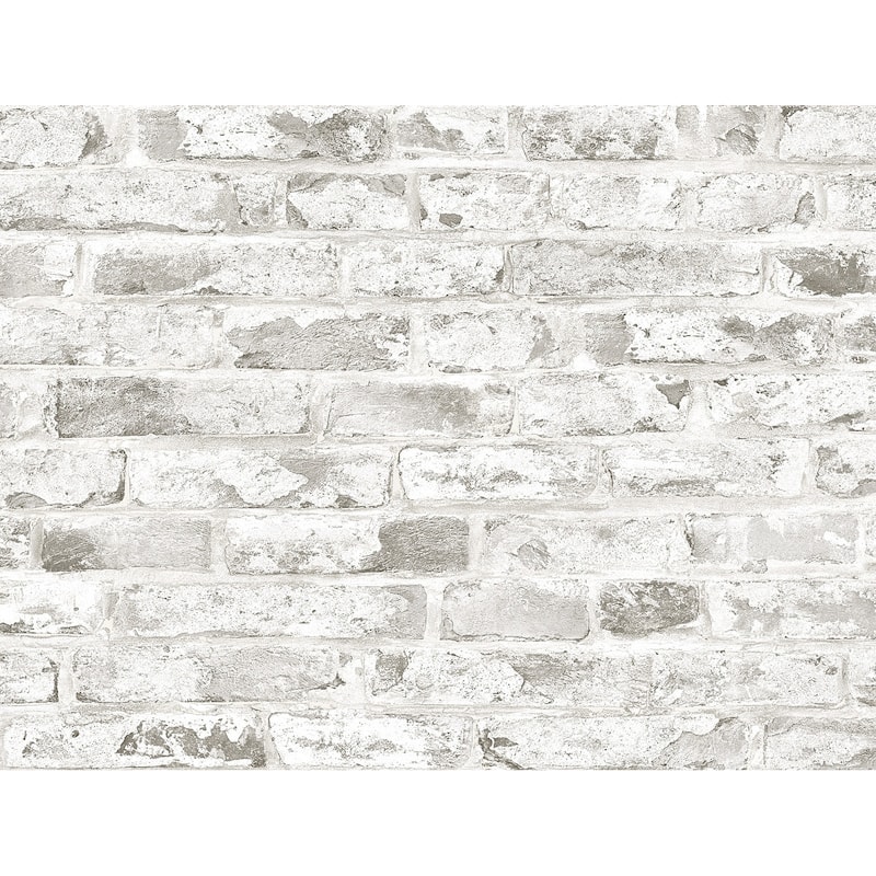 Harry & Grace Faux Rustic Brick Peel and Stick Natural Wall Backdrop Panel - 20.5 in. W x 9 ft. L - Pearl Grey