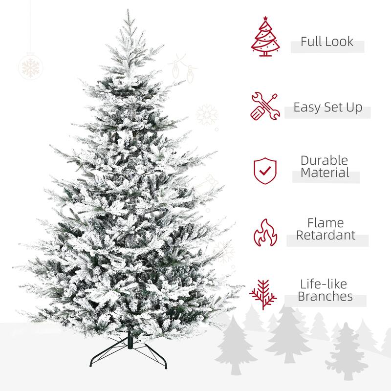 8FT Snow Flocked Auto Open Artificial Christmas Tree with 1479 Realistic Cedar Branches