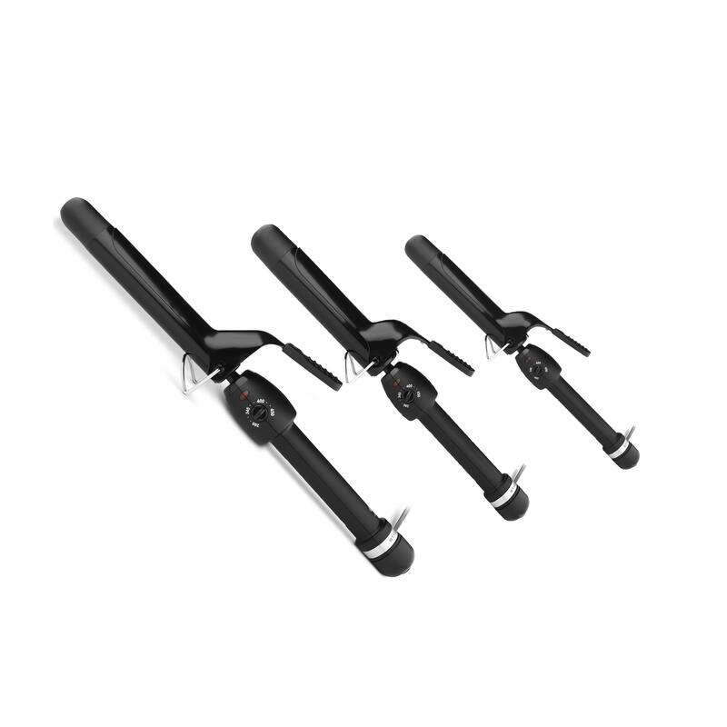 StyleCraft Black Gold Stay-Temp Professional Curling Iron Set 3 sizes included 1", 1.25" and 1.5" - Gold/Black - Ceramic