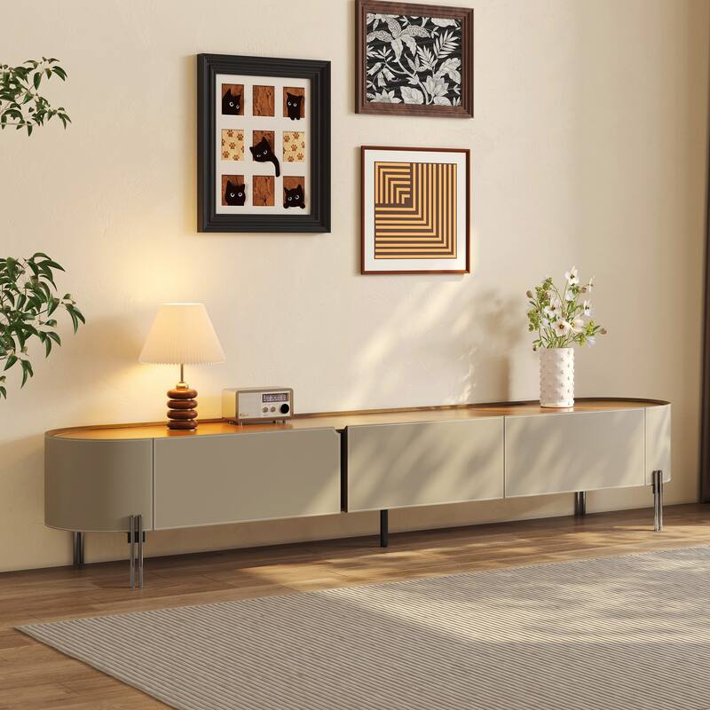 86.6'' Leather TV Stand, Modern Entertainment Center with 3 Drawers