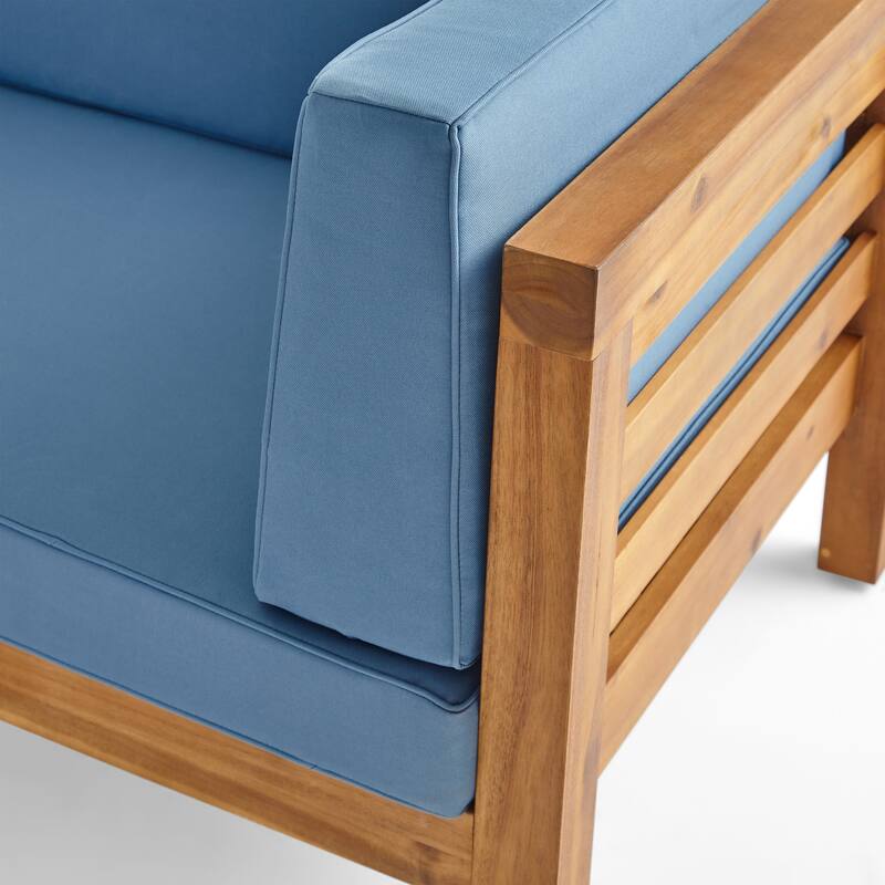 Oana Outdoor Acacia Wood Right Arm Loveseat and Coffee Table Set with Cushion by Christopher Knight Home