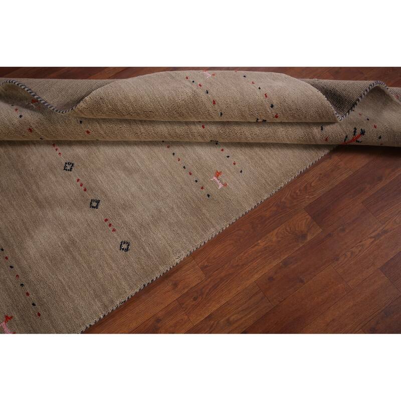 Light Brown Tribal Gabbeh Indian Accent Rug Handmade Wool Carpet - 4'0"x 5'10"